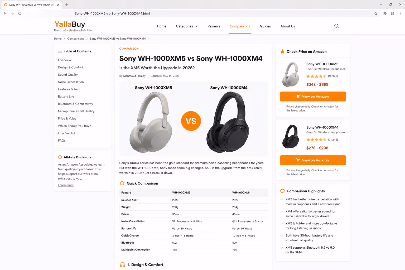Sony WH-1000XM5 vs WH-1000XM4 headphones side by side comparison